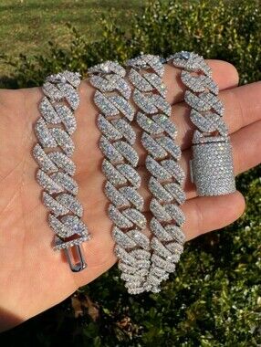Iced Out Moissanite 12mm / 24" Miami Cuban Chain Solid 925 Silver Passes Tester